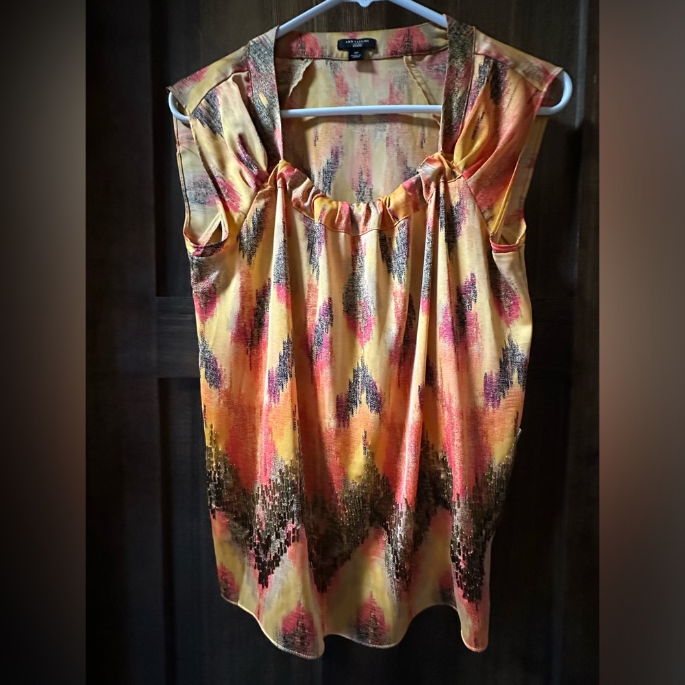 Ann Taylor beaded polyester/spandex sleeveless dress blouse.